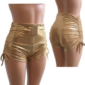Gold Metallic shorts side string workout swim festival shorts Made in USA NEW